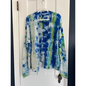 Love Tanjane 100% Cashmere Cardigan Lightweight Blue Green Yellow Tie Dye Size S